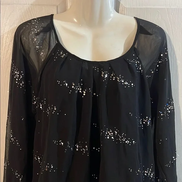 Valerie Stevens Sheer Black Blouse with Silver Dots - Picture 2 of 8